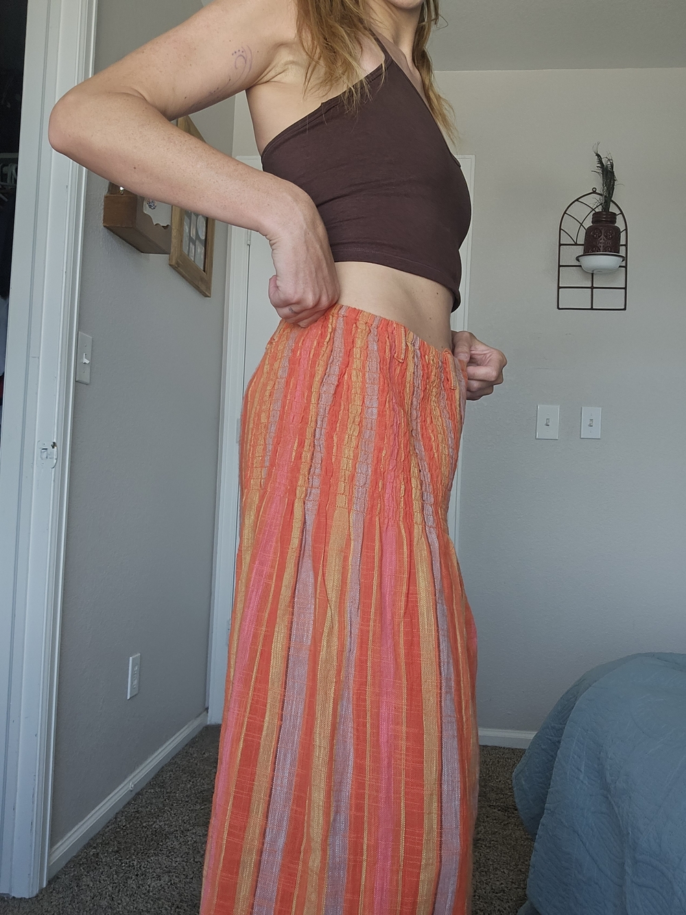 Free People Wide-Leg Stripe Pants in Orange - Picture 3 of 7